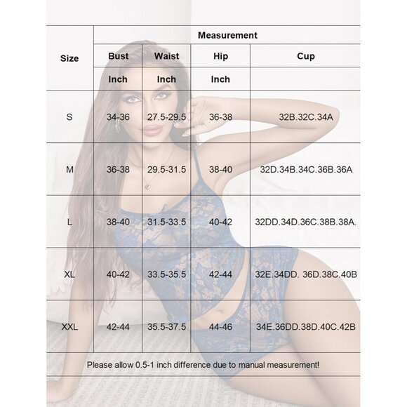 🆕Women Blue Lace Bra and Panty Set V Neck Baby doll 2 Piece Mesh Bralette Set - Picture 6 of 6